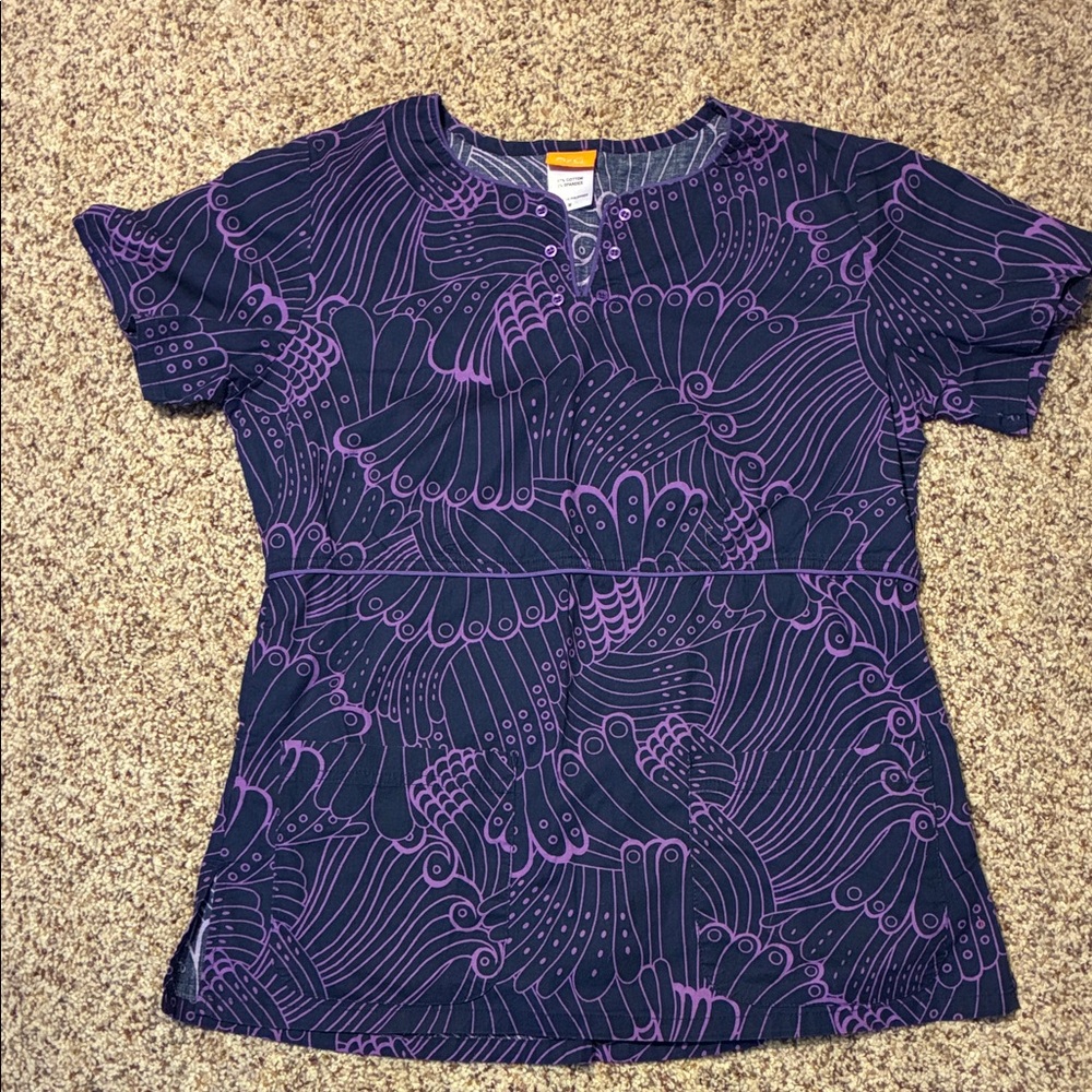 Barco Purple Patterned Women's Used Scrub Top Sz medium
